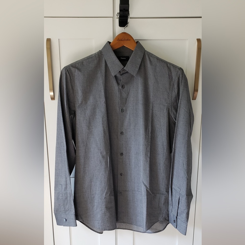 Theory Shirt Mens L Storm Black Clean Cotton Long Sleeve Button Up H1174575 NWT